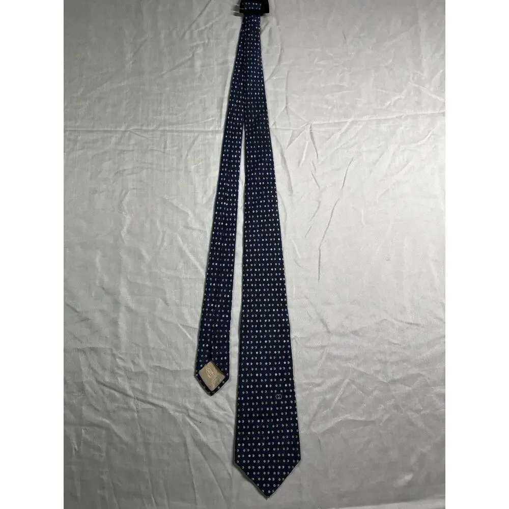 Gucci Tie Vintage Navy Blue With Cream Accents Tiny Bicycle Pattern Silk *damage